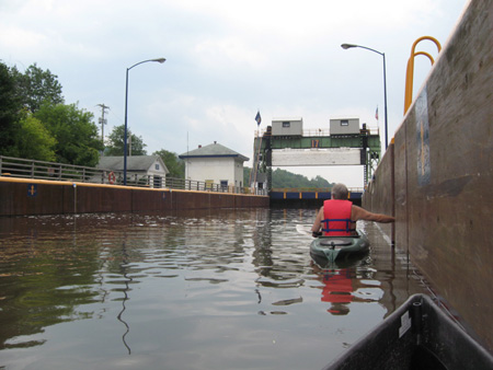 The Blogger Inside Lock 17, Note The Prow Of The Wife's Canoe