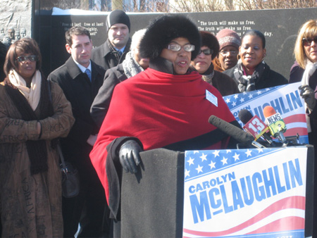 Carolyn McLaughlin Announcing Her Candidacy At The ML King Monument Last February