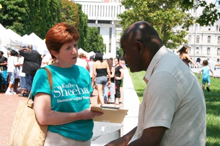 Campaigning At Rockefeller Plaza In August