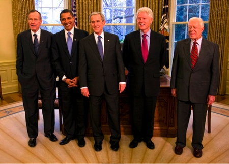 Wonkette's Caption: Bushes Protect Obama From Scary Old Democrats
