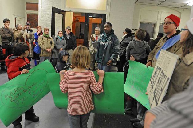 Willie White, executive director of a Village at Trinity Institution, speaks out as South End residents rally to save Public Bath No. 2 in Albany, NY on November 8, 2010. The public bath is slated for closure under Mayor Jerry Jennings proposed 2011 budget. (Lori Van Buren / Times Union)