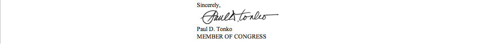 Congressman Paul Tonko's Signature