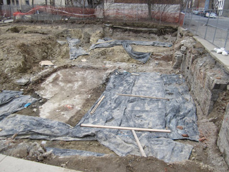 Site Of The Knitting Factory Building, Note The Stone Block Foundation Wall At Right