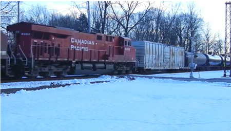 Canadian-Pacific Freight Train Hauling Empty 96 Cars North From Albany Heading For Canada In January