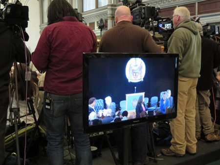 The Viewing Screen Set Up Behind The Media Platform