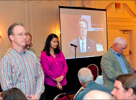 WFP Caucus Last May: Some Party Delegates Turned Their Backs On Cuomo’s Video Address