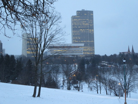 State Buildings Above The Bath House, Lincoln Park, January, Snow, Dawn