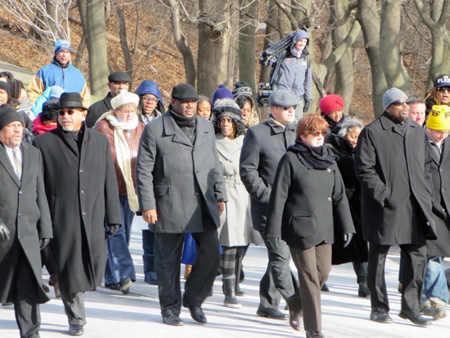 Albany Mayor Kathy Sheehan (Red Hair And Shades) Leads A Wave Of Very Cold Marchers Through Lincoln Park On MLK Day