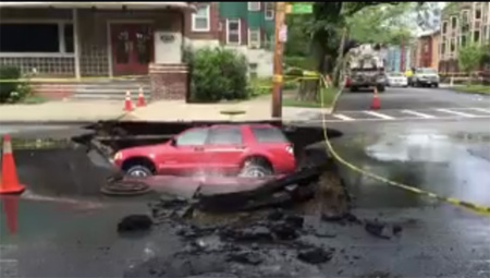 Still From A Video, Note How The Sinkhole Is Below Elberon Place, The Water Line Actually Crosses To One Side Of The Beaverkill