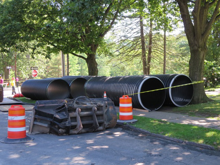 Still From A Video, Note How The Sinkhole Is Below Elberon Place, The Water Line Actually Crosses To One Side Of The Beaverkill