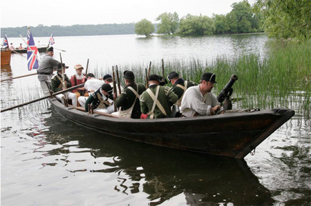 Reenactors Use A Bateaux Boat On The Mohawk River Near Little Falls