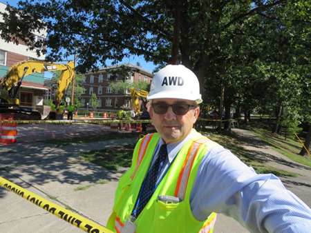 Albany Water Commissioner Joe Coffey At The Site Of The Elberon Street Sinkhole, August 2016