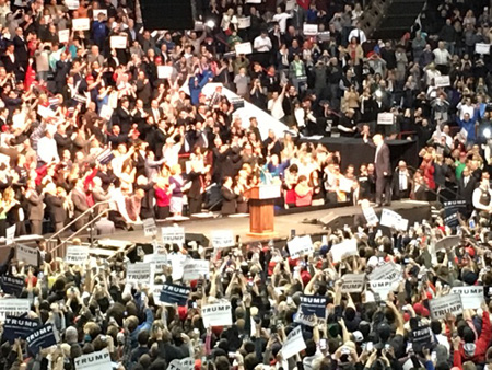 Donald Trump Walks On Stage At The So-Called Times Union Center In Albany
