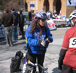 Claire Nolan Interacts With Another Bicyclist