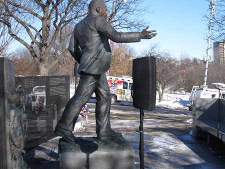 Martin Luther King Waiting With The Media Vans