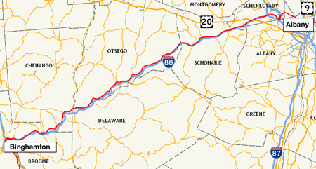 Route 7 (Red Line, Close To Interstate 88) Albany To Binghamton, 133 Miles