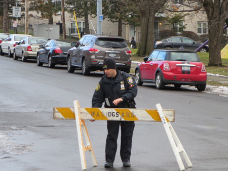 Albany Police officer Takes Down The Barrier Across South Swan Street
