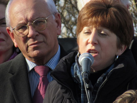 Congressman Paul Tonko listens as Albany Mayor Kathy Sheehan Speaks