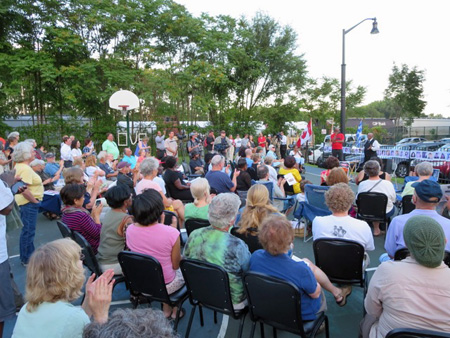 NY State DEC Officials Getting Yelled At By Ezra Prentice Residents, Chris Amato Of Earthjustice At Left, September 2015