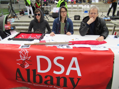 Democratic Socialists Of America Contemplating Some Weirdo With A Camera Approaching Their Table, Earth Day Science March, Albany NY