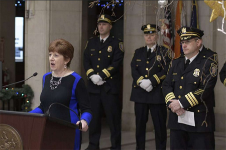 Kathy Sheehan Announcing The Retirement Of Police Chief Brendan Cox, At Right