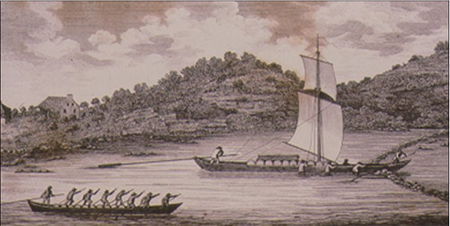 Illustration From 1807 Showing A Durham Boat Passing Through A V Gate On The Mohawk River