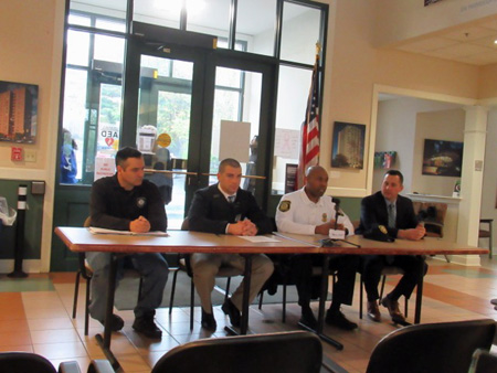 Left To Right, Detective Scott Gottesman, Officer Ryan Romagno, Chief Eric Hawkins and Assistant Chief Ed Donahue at 200 South Pearl Street.