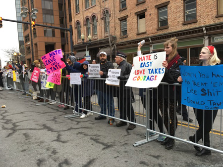 Protestors Outside The Trump Rally In Albany Add To The Spectacle