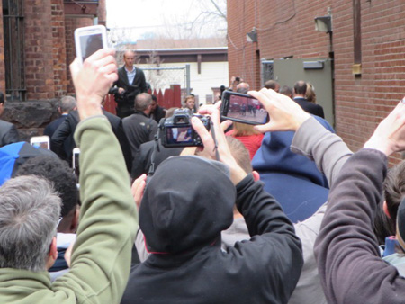Bernie Sanders Hustling Into The Side Door Of The Armory In Albany